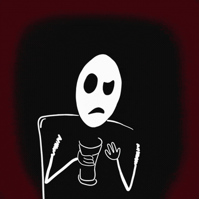 A Drawing Of A Person Holding A Drum With The Word He-He Written Below It GIF