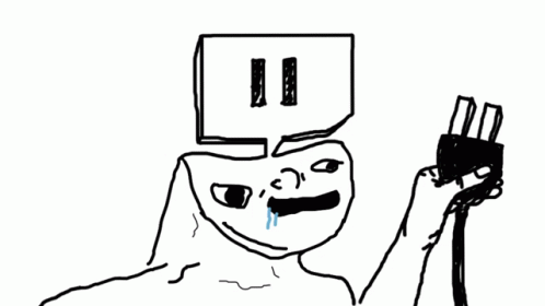 A Drawing Of A Person Holding A Plug With A Speech Bubble On Their Head . GIF