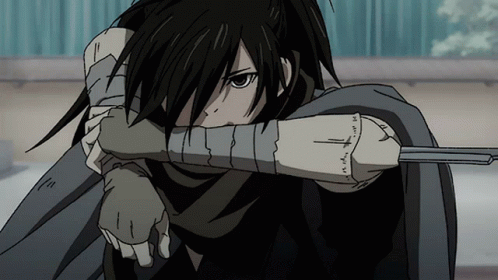 A Drawing Of A Person Holding A Sword With A Tattoo On Their Wrist GIF