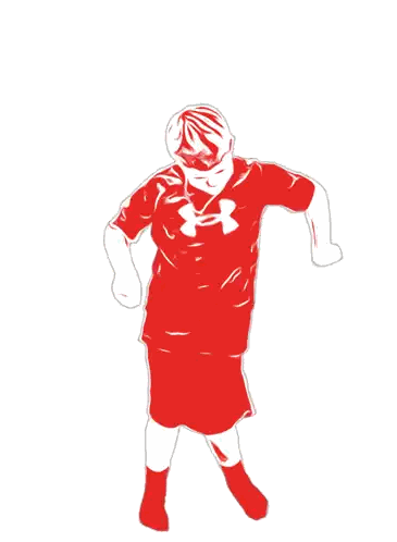A Drawing Of A Person In A Red Shirt With Their Arms In The Air Sticker