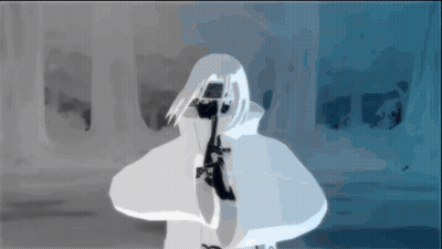 A Drawing Of A Person In A White Cape With A Gun GIF