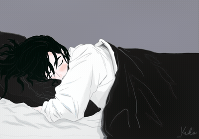 A Drawing Of A Person Laying On A Bed With Yuko Written On The Bottom Right GIF