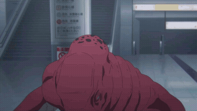 A Drawing Of A Person Laying On A Table With Their Arms Outstretched In A Dark Room GIF
