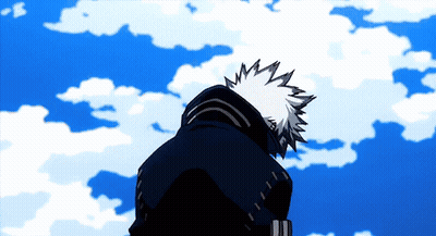 A Drawing Of A Person Looking Up At A Blue Sky With Clouds GIF
