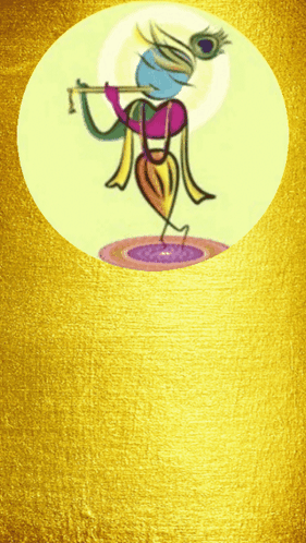 A Drawing Of A Person Playing A Flute With A Peacock Feather On His Head GIF
