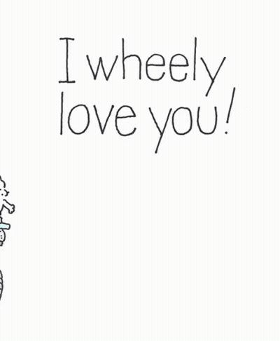 A Drawing Of A Person Riding A Unicycle With The Words I Wheelly Love You GIF