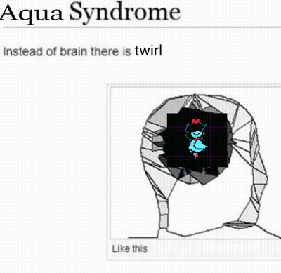 A Drawing Of A Person 'S Head With The Words Aqua Syndrome Instead Of Brain There Is Twirl GIF