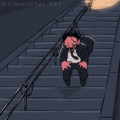 A Drawing Of A Person Sitting On A Set Of Stairs With The Watermark Timmortal Art GIF