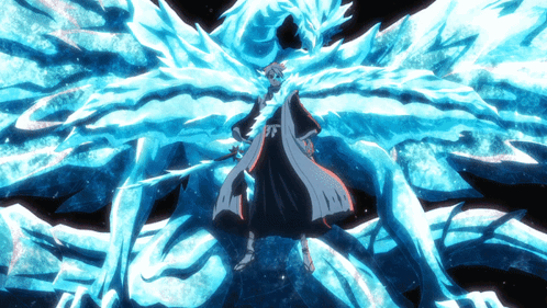 A Drawing Of A Person Standing In Front Of A Giant Ice Monster GIF
