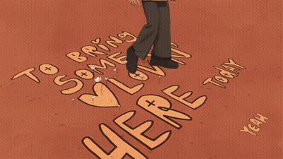 A Drawing Of A Person Standing In Front Of A Sign That Says " Here Yeah " GIF