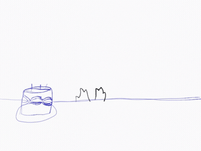 A Drawing Of A Person Standing Next To A Cake GIF