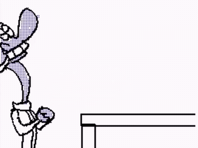 A Drawing Of A Person Standing Next To A Table With A Palm Tree Behind Them GIF