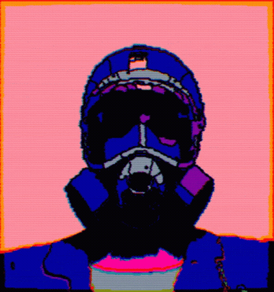 A Drawing Of A Person Wearing A Gas Mask And A Helmet GIF