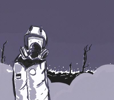 A Drawing Of A Person Wearing A Gas Mask And Helmet GIF
