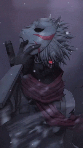 A Drawing Of A Person Wearing A Mask With A Red Eye GIF