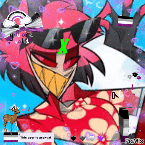 A Drawing Of A Person Wearing Sunglasses With A Deer In The Background And A Sticker That Says This User Is Asexual GIF