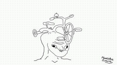 A Drawing Of A Person With A Bicycle On Their Head Says Ding Ring GIF