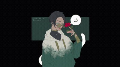A Drawing Of A Person With A Cat Ear And A Rose GIF