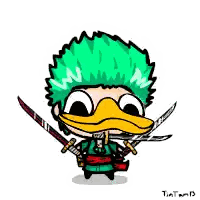 A Drawing Of A Person With A Duck Head And A Sword Sticker