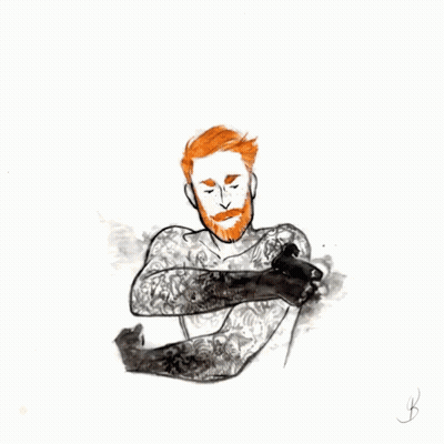 A Drawing Of A Person With A Fox Head And Skulls On The Back GIF