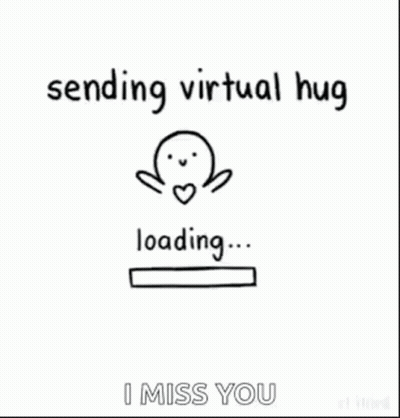A Drawing Of A Person With A Heart On Their Chest And The Words `` Sending Virtual Hug Loading ... Hug Sent ! '' GIF