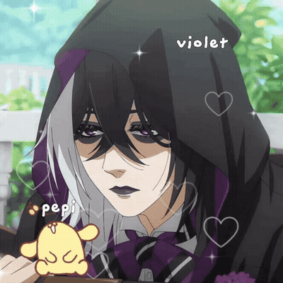 A Drawing Of A Person With A Hood And The Word Violet On The Bottom GIF