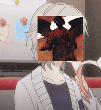 A Drawing Of A Person With A Picture Of An Angel On Their Face GIF