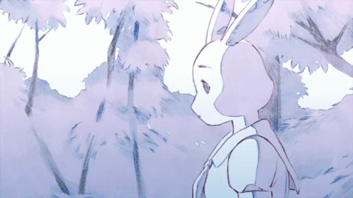 A Drawing Of A Person With A Scarf Around Their Neck In A Forest GIF