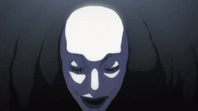 A Drawing Of A Person With A Skull On Their Head GIF