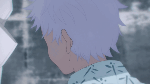 A Drawing Of A Person With Blue Eyes And White Hair GIF