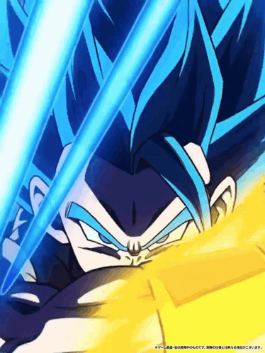 A Drawing Of A Person With Blue Hair And A Yellow Sword GIF