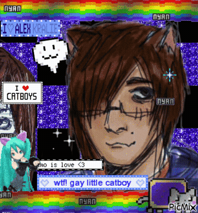 A Drawing Of A Person With Cat Ears And A Sign That Says " I Love Catboys " GIF