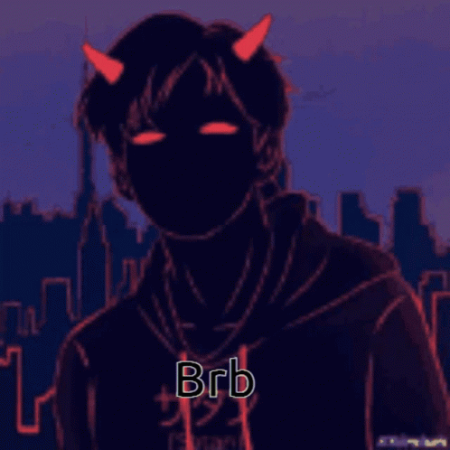 A Drawing Of A Person With Horns And The Word Brb On It GIF