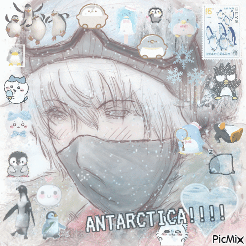 A Drawing Of A Person With Penguins And The Words Antarctica Written On The Bottom GIF
