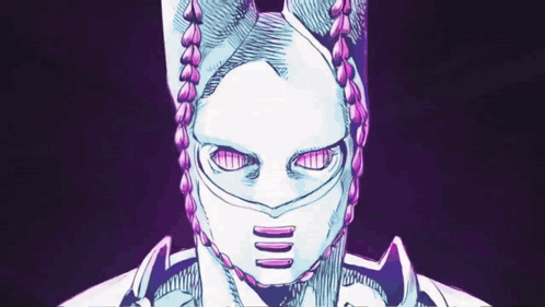 A Drawing Of A Person With Purple Eyes And Horns Standing Next To A Woman . GIF