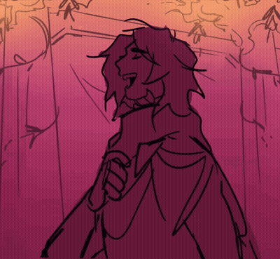 A Drawing Of A Person With Purple Hair And A Red Background GIF
