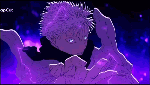 A Drawing Of A Person With Purple Hair And Blue Eyes GIF