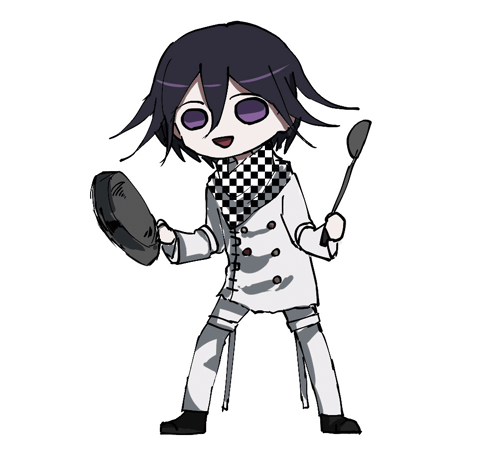 A Drawing Of A Person With Purple Hair Holding A Pan And A Spoon GIF