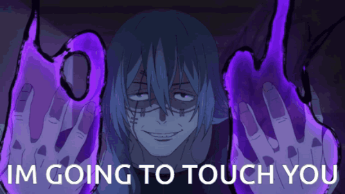 A Drawing Of A Person With Purple Hands And The Words Im Going To Touch You GIF