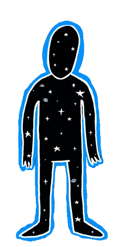 A Drawing Of A Person With Stars On Their Body And A Blue Outline Sticker