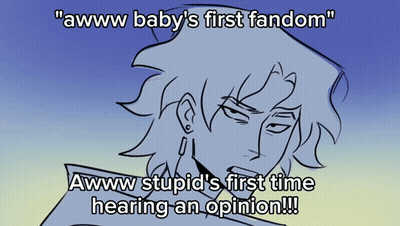 A Drawing Of A Person With The Words " Awww Baby 'S First Fandom " On It GIF