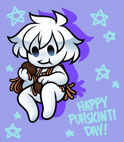 A Drawing Of A Person With The Words Happy Puhskinte Day Written On It GIF