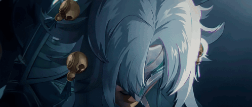 A Drawing Of A Person With White Hair And Skulls Around Their Ears GIF