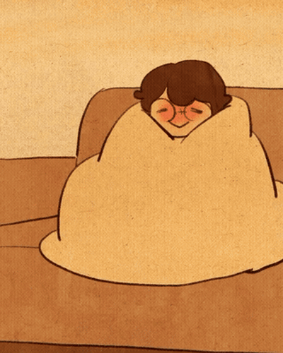 A Drawing Of A Person Wrapped In A Blanket On A Couch GIF