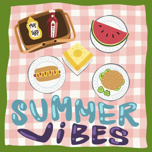 A Drawing Of A Picnic With The Words Summer Vibes On It GIF