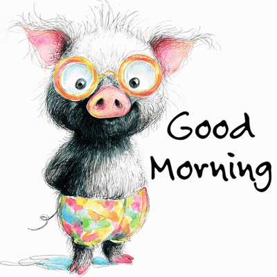 A Drawing Of A Pig Wearing Sunglasses And Shorts With The Words Good Morning Below It GIF