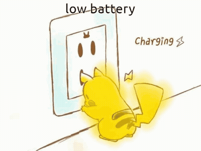 A Drawing Of A Pikachu Being Charged With A Low Battery . GIF