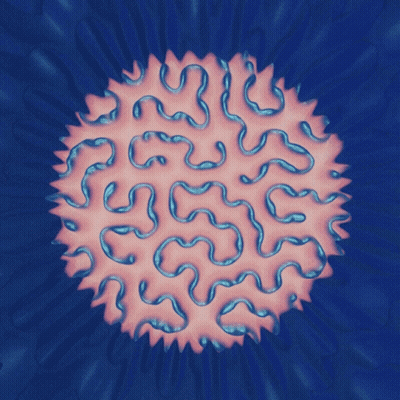 A Drawing Of A Pink And Blue Sphere With A Blue Background GIF
