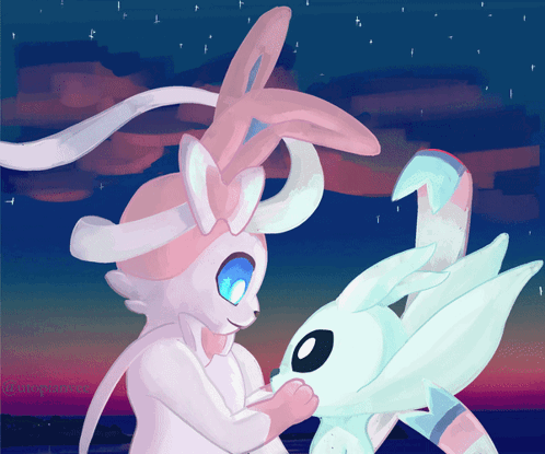 A Drawing Of A Pink And White Bunny With A Blue Eye And A White Bunny With A Blue Eye GIF