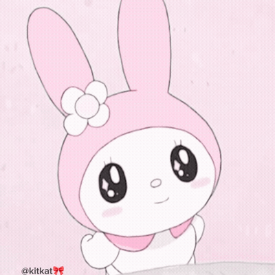 a drawing of a pink bunny with a flower on it